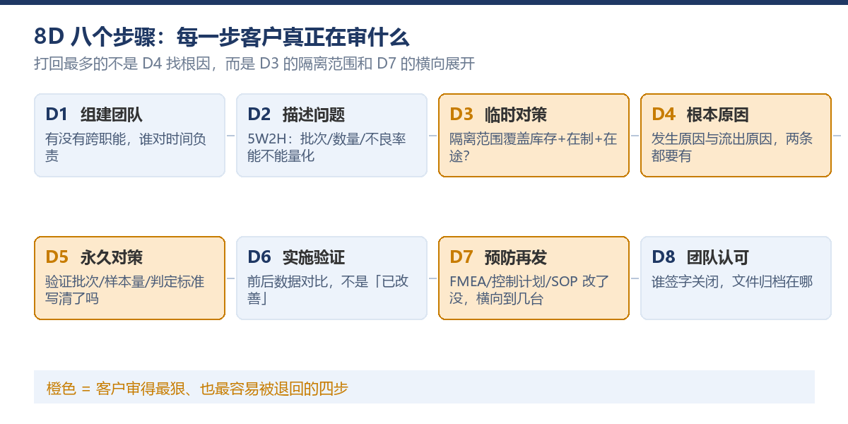 8D八个步骤 每一步客户真正在审什么